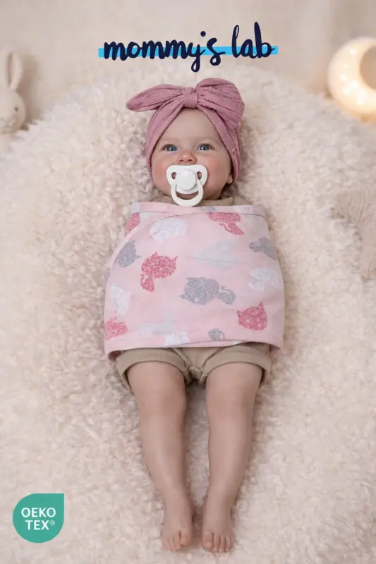 0-4 Ay Yeni Sezon Desenli Renkli % 100 Pamuk Hazır Yarım Kuşak Kundak Kemer (OEKO TEX CIF BELGELİ)-Kedi Desen Kız - 8