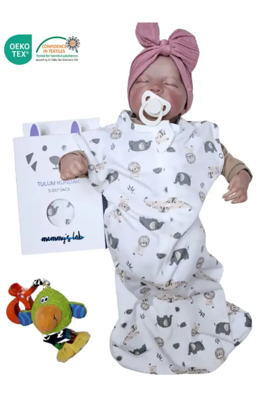 0-4 Ay Yeni Sezon Desenli Renkli Çıtçıtlı Fermuarlı Tulum Kundak % 100 PAMUK (OEKO TEX CIF BELGELİ)-Bej - 6