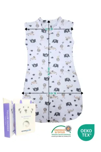 0-4 Ay Yeni Sezon Desenli Renkli Çıtçıtlı Fermuarlı Tulum Kundak % 100 PAMUK (OEKO TEX CIF BELGELİ)-Bej - MOMMYSLAB (1)