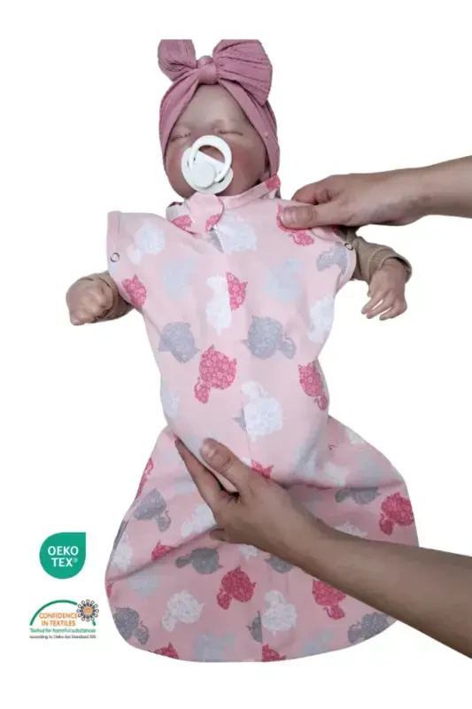 0-4 Ay Yeni Sezon Desenli Renkli Çıtçıtlı Fermuarlı Tulum Kundak % 100 PAMUK (OEKO TEX CIF BELGELİ)-Kedicik Mimi - 4