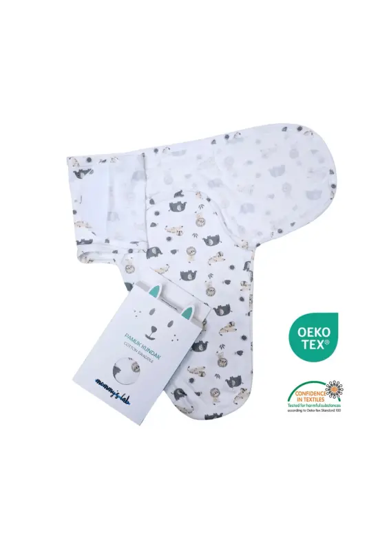 0 - 4 Ay Yeni Sezon Renkli Desenli Cırtlı Bebek Pamuk Kundak %100 Pamuk (OEKO TEX VE CIT BELGELİ) - Animals Ekru - 3