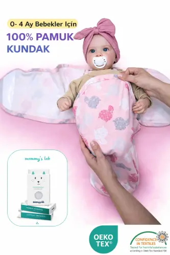 0 - 4 Ay Yeni Sezon Renkli Desenli Cırtlı Bebek Pamuk Kundak %100 Pamuk (OEKO TEX VE CIT BELGELİ)-Pembe - MOMMYSLAB (1)