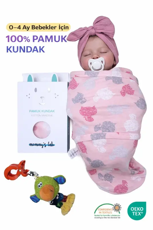 0 - 4 Ay Yeni Sezon Renkli Desenli Cırtlı Bebek Pamuk Kundak %100 Pamuk (OEKO TEX VE CIT BELGELİ)-Pembe - 3