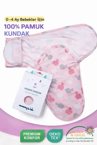 0 - 4 Ay Yeni Sezon Renkli Desenli Cırtlı Bebek Pamuk Kundak %100 Pamuk (OEKO TEX VE CIT BELGELİ)-Pembe - 4