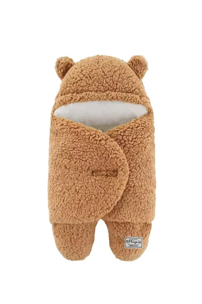 0-4 Month Baby Outer Swaddle Sleeping Bag Curly Wellsoft Plush Cappuccino - MIGIE