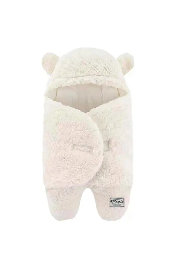 0-4 Month Baby Swaddle Sleeping Bag Curly Wellsoft Plush Off-White - 1