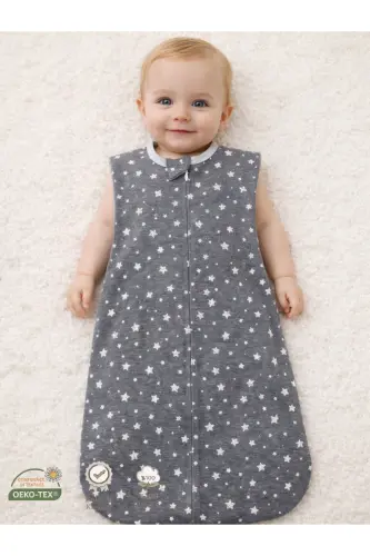 0-4 Month New Season Patterned Snap & Zipper 100% Cotton Jumpsuit Swaddle Grey Star - Tog1.0 Sleep Sack - 1