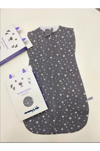 0-4 Month New Season Patterned Snap & Zipper 100% Cotton Jumpsuit Swaddle Grey Star - Tog1.0 Sleep Sack - 6