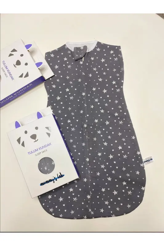 0-4 Month New Season Patterned Snap & Zipper 100% Cotton Jumpsuit Swaddle Grey Star - Tog1.0 Sleep Sack - 6