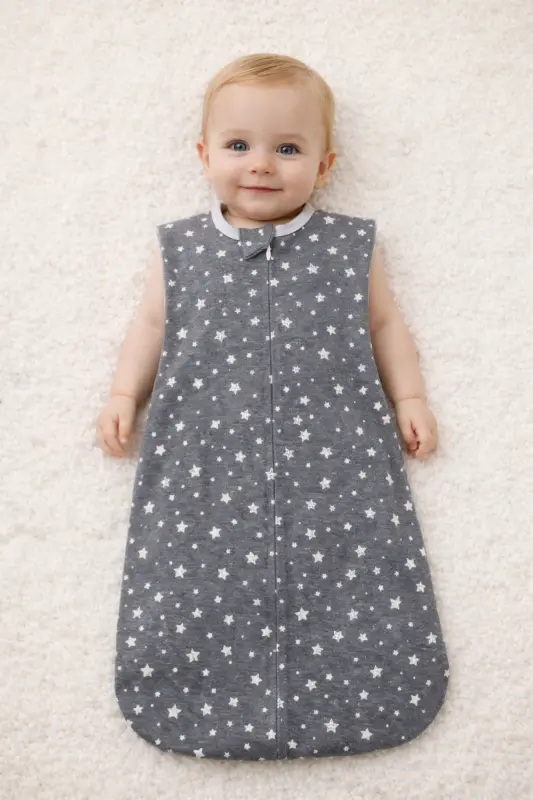 0-4 Month New Season Patterned Snap & Zipper 100% Cotton Jumpsuit Swaddle Grey Star - Tog1.0 Sleep Sack - 1