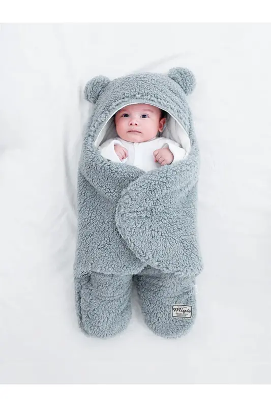 0-4 Months Baby Outdoor Swaddle Sleepsuit Curly Wellsoft Plush Indigo - 4