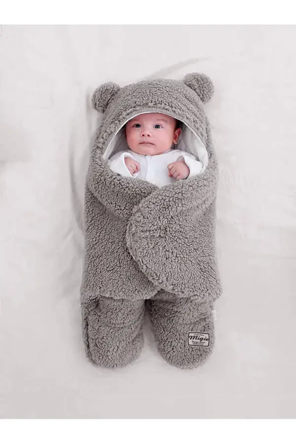 0-4 Months Baby Sleeping Bag with Curly Wellsoft Plush Grey - 3