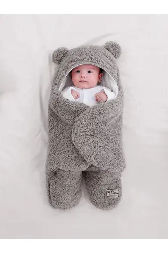 0-4 Months Baby Sleeping Bag with Curly Wellsoft Plush Grey - 5