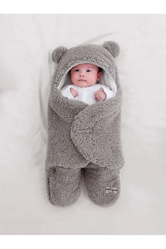 0-4 Months Baby Sleeping Bag with Curly Wellsoft Plush Grey - 5