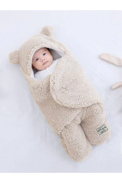0-4 Months Baby Swaddle Sleepsuit Curly Wellsoft Plush Beige - MIGIE (1)