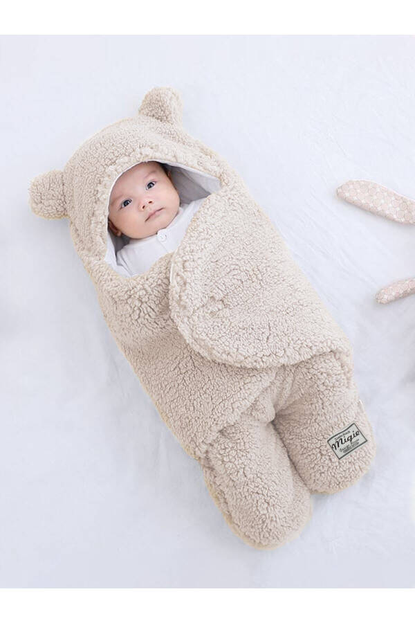 0-4 Months Baby Swaddle Sleepsuit Curly Wellsoft Plush Beige - 2