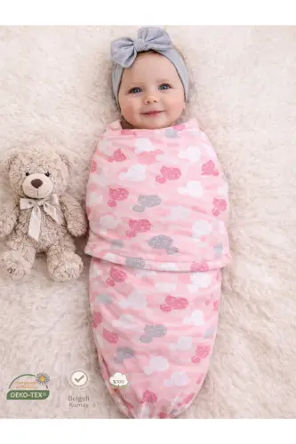 0 - 4 Months New Season Colored Patterned Velcro Baby Cotton Swaddle 100% Cotton (OEKO TEX AND CIT CERTIFIED) - Pink - 1