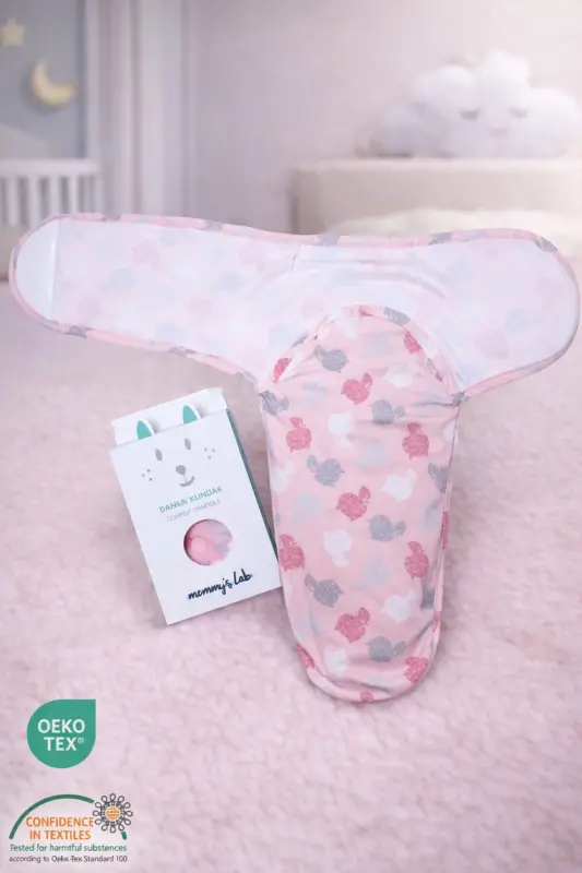 0 - 4 Months New Season Colored Patterned Velcro Baby Cotton Swaddle 100% Cotton (OEKO TEX AND CIT CERTIFIED) - Pink - 3
