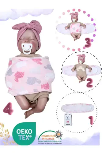 0-4 Months New Season Patterned Colorful 100% Cotton Ready-Made Half Waist Swaddling Belt (OEKO TEX CIF CERTIFIED)-Kitty Mimiş - 1