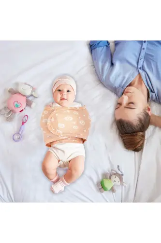 0-4 Months New Season Patterned Colorful 100% Cotton Ready-Made Half Waist Swaddling Belt (OEKO TEX CIF CERTIFIED)-Salmon 