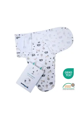 0 - 4 Oy Yangi Mavsum Rangli Naqshli Velcro Chaqaloq Paxta O'rami %100 Paxta (OEKO TEX VA CIT SERTIFIKATLI)-Hayvonlar Ecru - 3