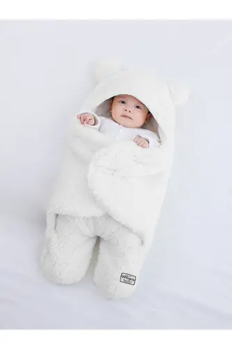 0-4 oylik chaqaloqlar uchun tashqi kundak uyqu kostyumi jingalak Wellsoft plyush ochqish oq - 3