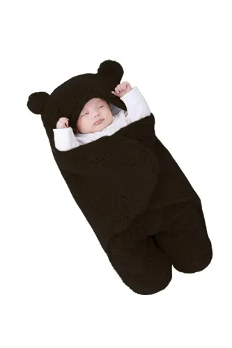 0-6 Months Wellsoft Sleeping Bag Newborn Hooded Swaddle Blanket Plush Baby Outer Swaddle-Black 