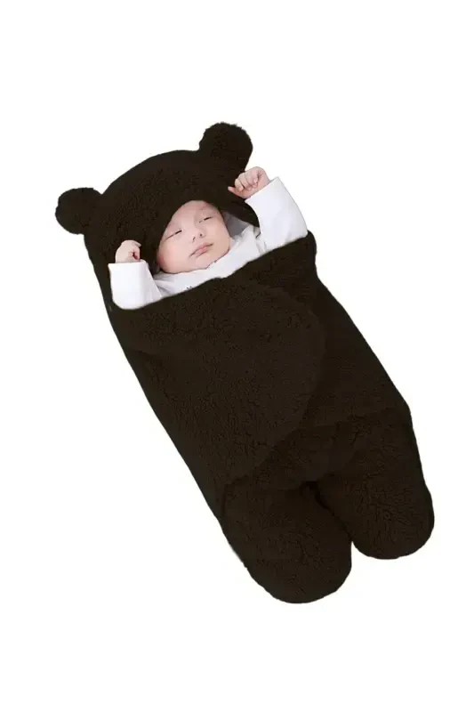 0-6 Oy Wellsoft Uyqu Xaltasi Yangi Tug'ilgan Chaqaloqlar uchun Kapushonli O'rash Adyol Peluş Bebek Tashqi O'rami-Qora - BUNDEBA