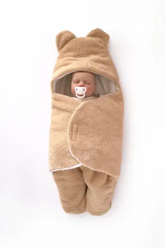 0-9 MONTHS Cotton Baby Swaddle, Baby Blanket, Baby Sleeping Bag Ideal for Winter Months Inner Part-brown - 1