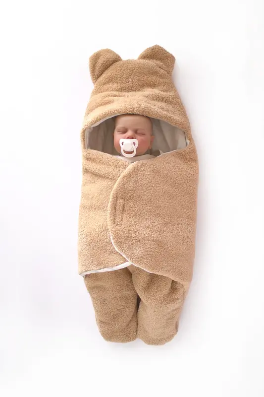 0-9 MONTHS Cotton Baby Swaddle, Baby Blanket, Baby Sleeping Bag Ideal for Winter Months Inner Part-brown - 1