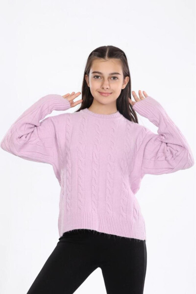 0 neck hair braid patterned girls sweater - 3