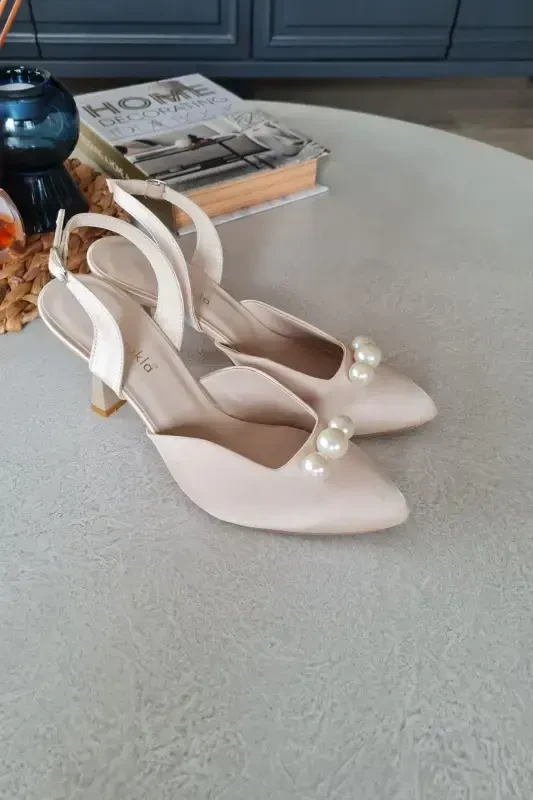 015 3 TOP 11P High Heel Women's Pearl 8cm Heel Evening Dress Bridal Shoes-BEIGE SATIN - 4