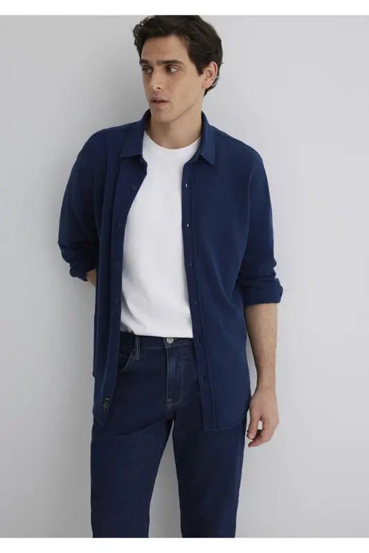 0211376-18790 BLUE LONG SLEEVE SHIRT - MAVI