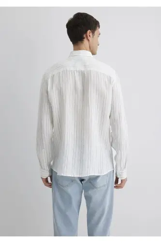 0211525-89288 Chiziqli Moviy Ko'ylak - 5