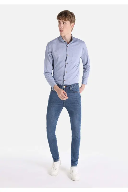 035 Мужские брюки Ryan Super Slim Fit с завышенной талией, зауженные к низу, темно-синего цвета - 1