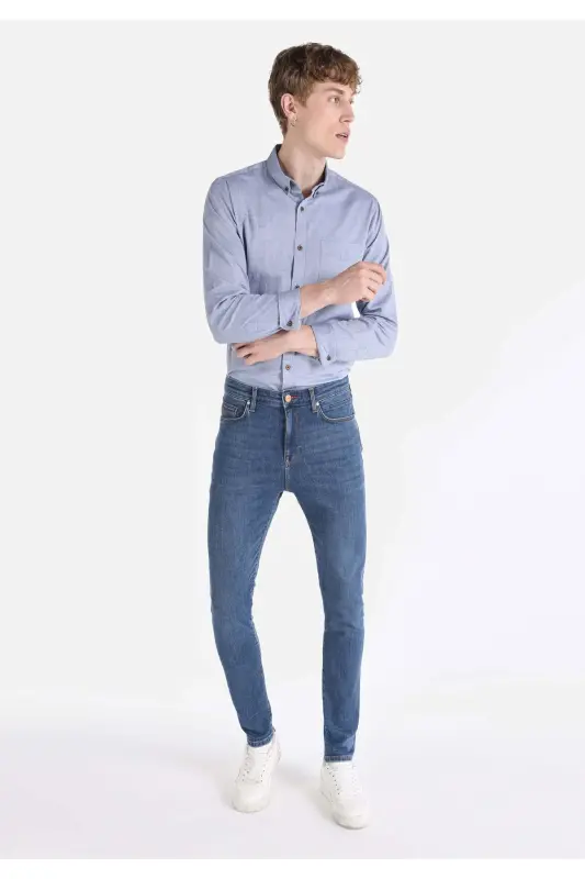 035 Мужские брюки Ryan Super Slim Fit с завышенной талией, зауженные к низу, темно-синего цвета - 3
