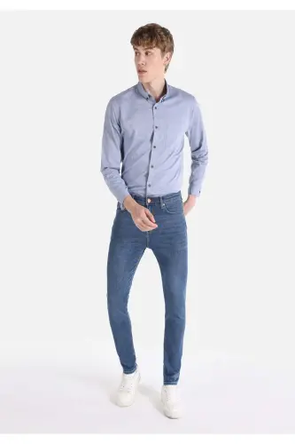 Skinny Fit Yüksek Bel Dar Paça Erkek Koyu İndigo Jean Pantolon - BORKER WASH - 1