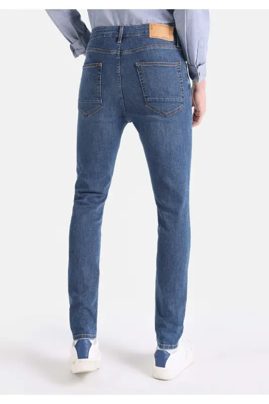 Skinny Fit Yüksek Bel Dar Paça Erkek Koyu İndigo Jean Pantolon - BORKER WASH - 2
