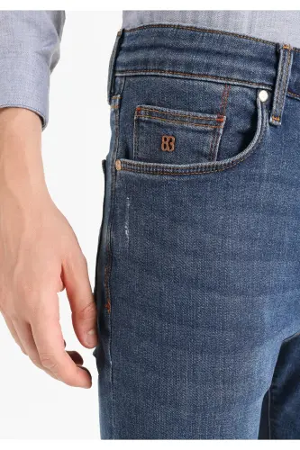 Skinny Fit Yüksek Bel Dar Paça Erkek Koyu İndigo Jean Pantolon - BORKER WASH - 5