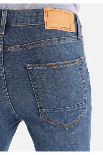 Skinny Fit Yüksek Bel Dar Paça Erkek Koyu İndigo Jean Pantolon - BORKER WASH - 6