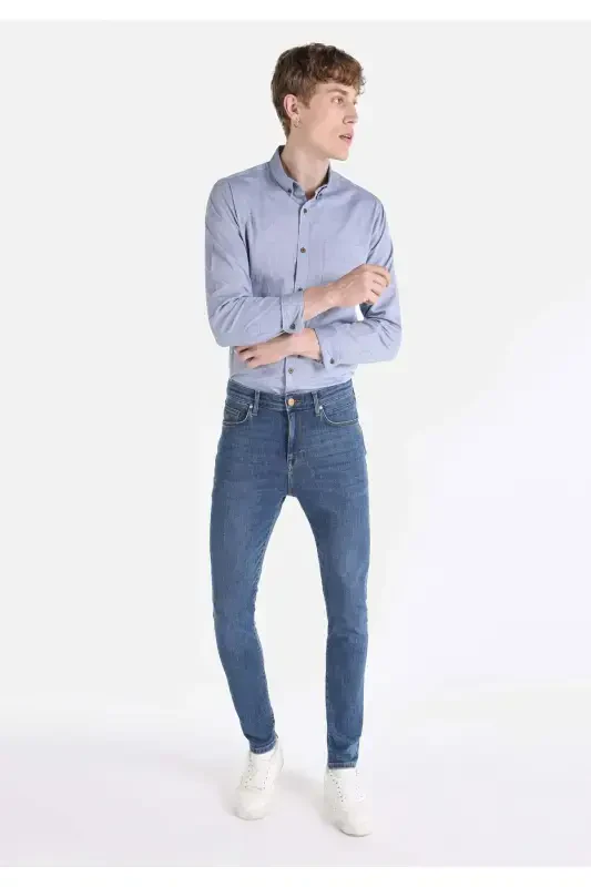 035 Ryan Super Slim Fit Yuqori Bel Tor tikilgan Qorong'i Ko'k Erkaklar Shimi - 3
