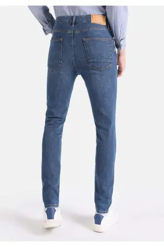 035 Ryan Super Slim Fit Yuqori Bel Tor tikilgan Qorong'i Ko'k Erkaklar Shimi - 2