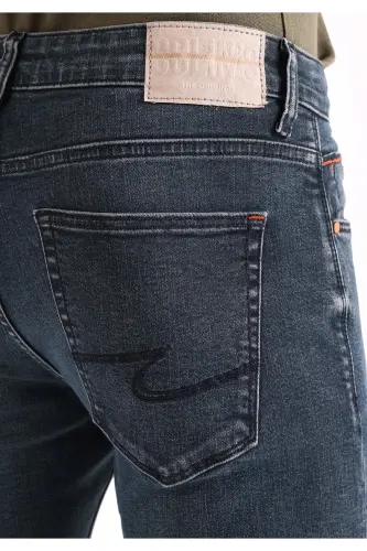 Slim Fit Düşük Bel Dar Paça Erkek Koyu İndigo Jean Pantolon - BLU WASH - 5