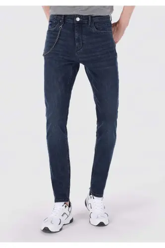 Slim Fit Düşük Bel Dar Paça Erkek Koyu İndigo Jean Pantolon - RONI WASH - 6