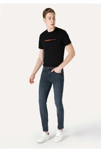 Slim Fit Düşük Bel Dar Paça Erkek Koyu İndigo Jean Pantolon - 1