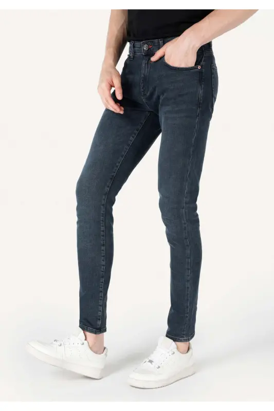Slim Fit Düşük Bel Dar Paça Erkek Koyu İndigo Jean Pantolon - 4