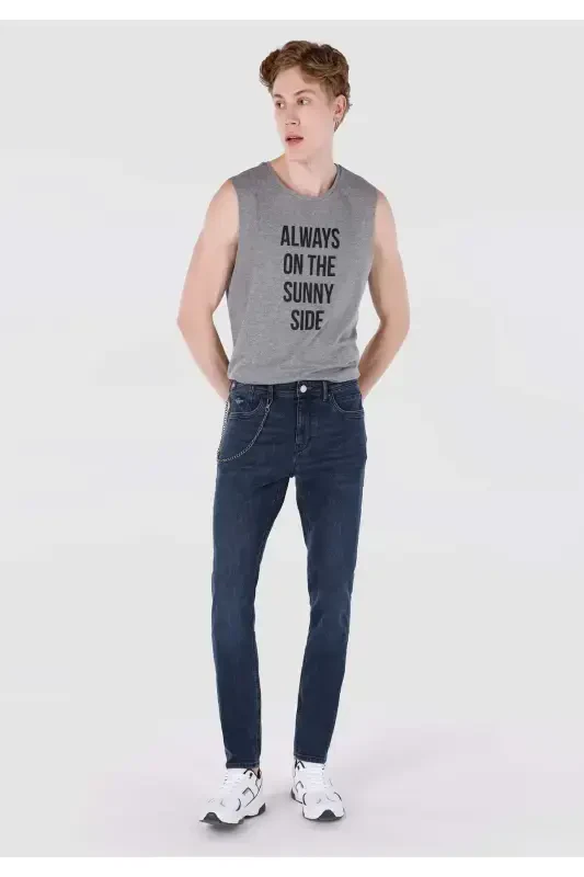 041 Danny Slim Fit Low Waist Straight Leg Dark Blue Men's Pants - 1