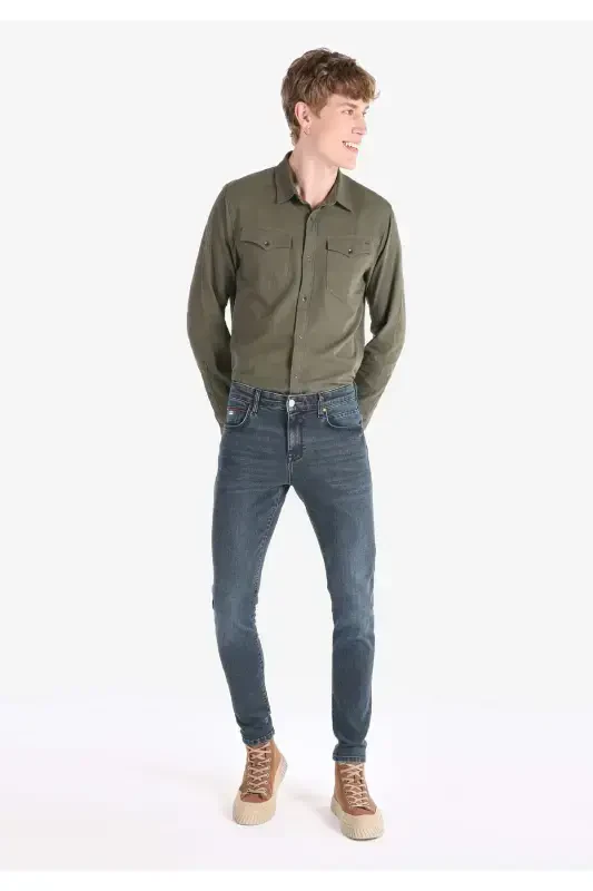 041 Danny Slim Fit Low Waist Straight Leg Dark Blue Men's Trousers - 2