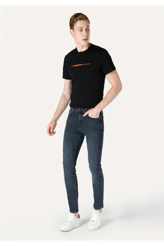 041 Danny Slim Fit Low Waist Straight Leg Dark Blue Men's Trousers - 1