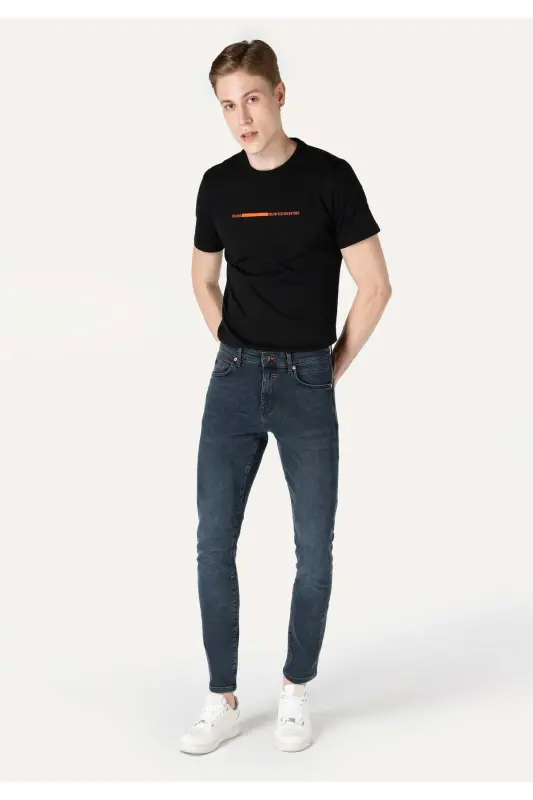 041 Danny Slim Fit Low Waist Straight Leg Dark Blue Men's Trousers - 3